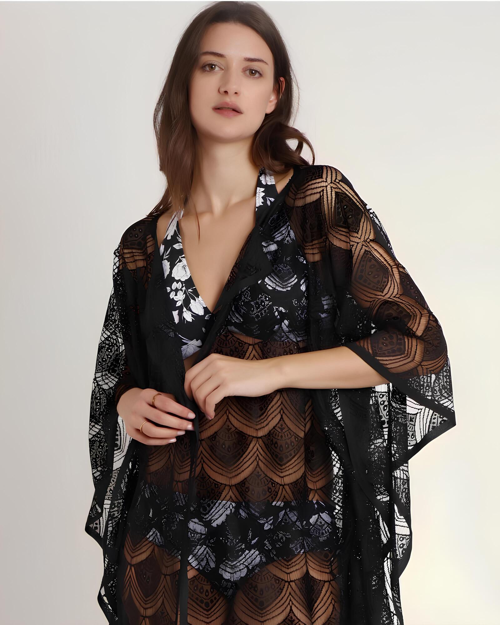 Women's shawl cover-up with fringes by Admas Art. 19796